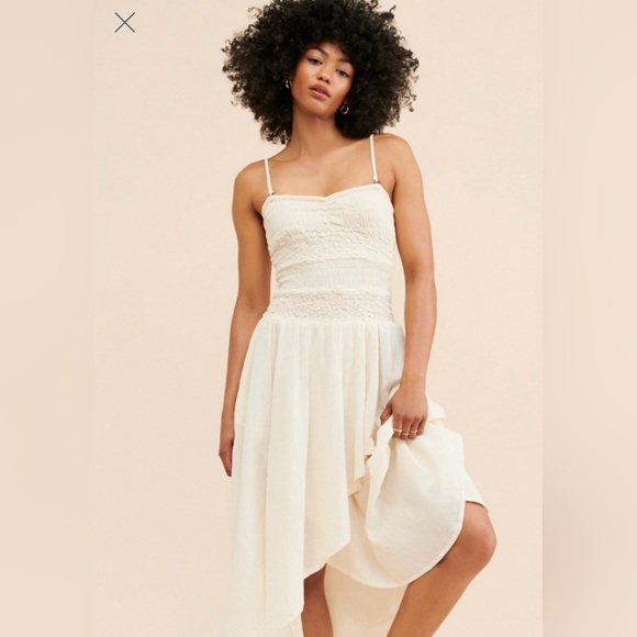 Free People Cream Smocked Asymmetrical Sundress - Picture 1 of 12